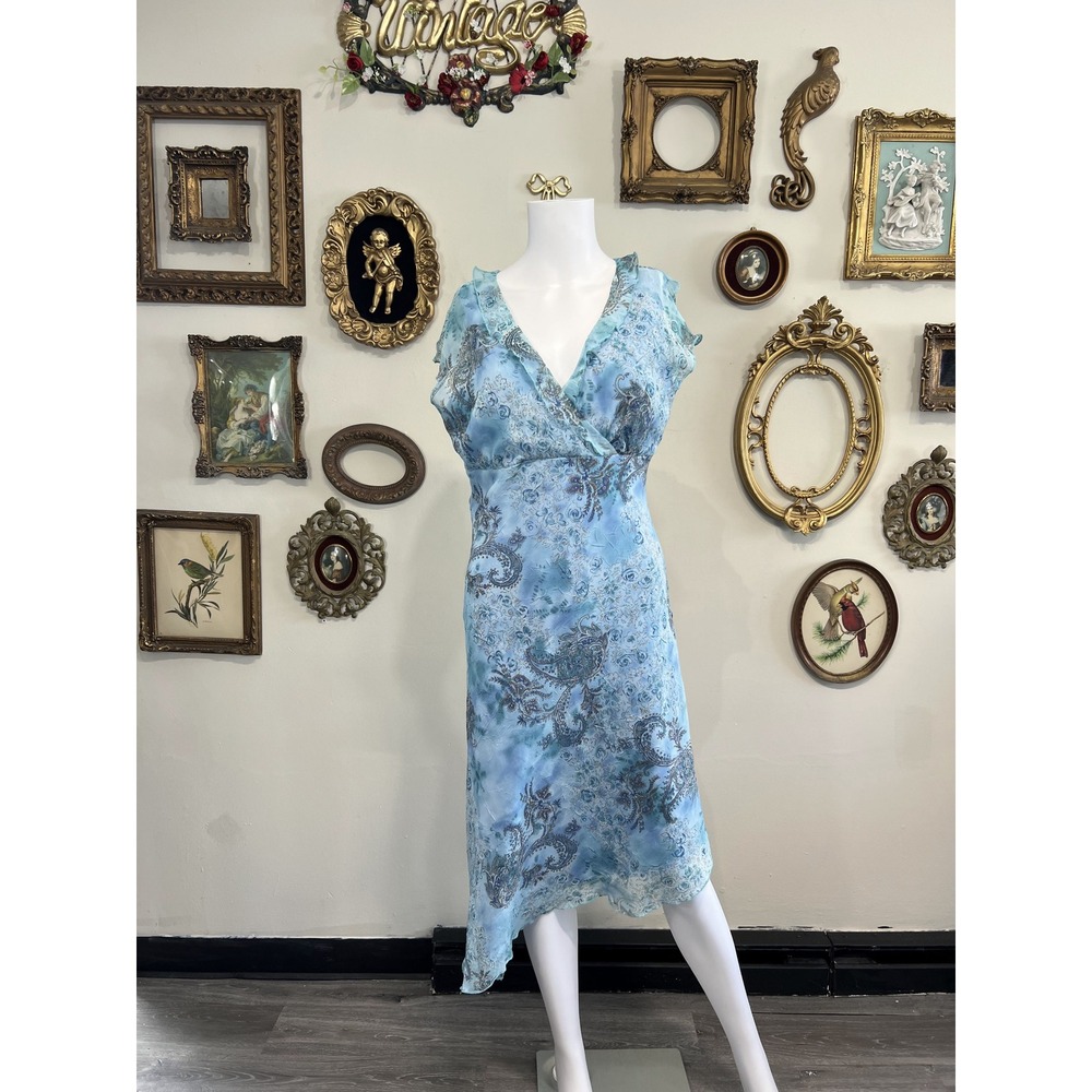 CDC Vintage Y2K Blue Paisley Handkerchief Hem Dress 8